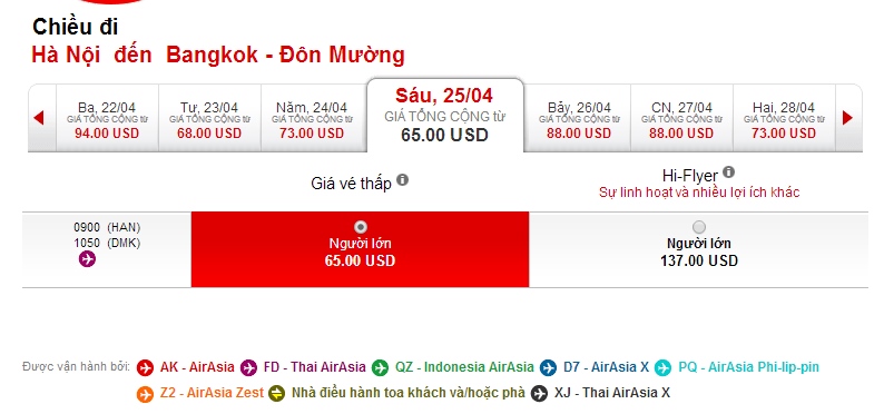 Vé máy bay Air Asia giá rẻ đi Thái Lan