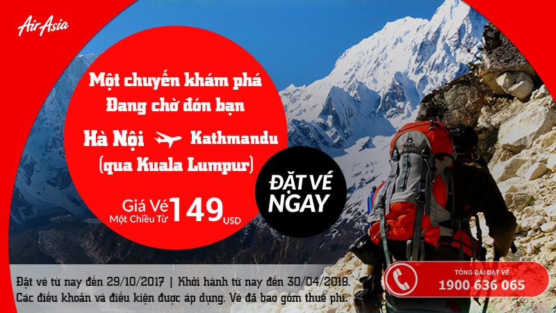 Air Asia KM vé đi Kathmandu chỉ từ 124 USD siêu rẻ