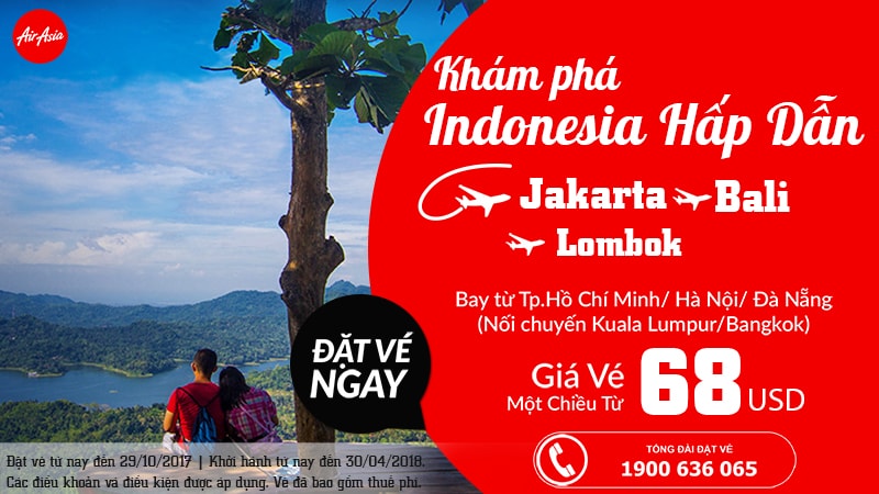 Vé Air Aisa từ 68 usd đến Indonesia tháng 10