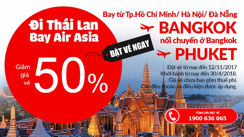 KM Air Asia hành trình bay Bangkok giảm đến 50% siêu rẻ