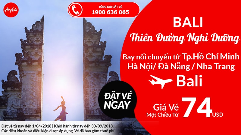 Air Asia khuyến mại đi Bali chỉ tw 74 USD