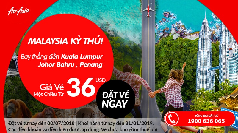 Air Asia khuyến mại vé máy bay đi Malaysia